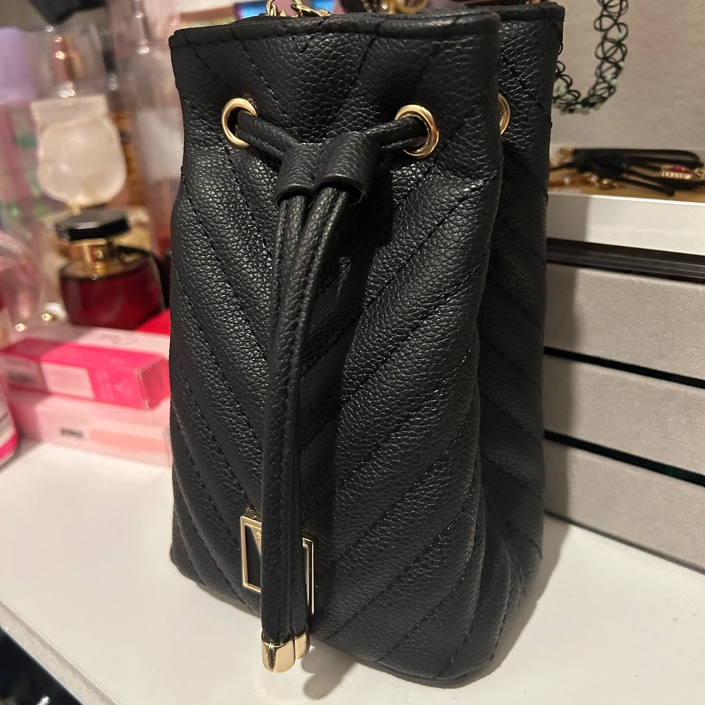 Victoria's Secret Black Quilted Mini Bag with Gold Details